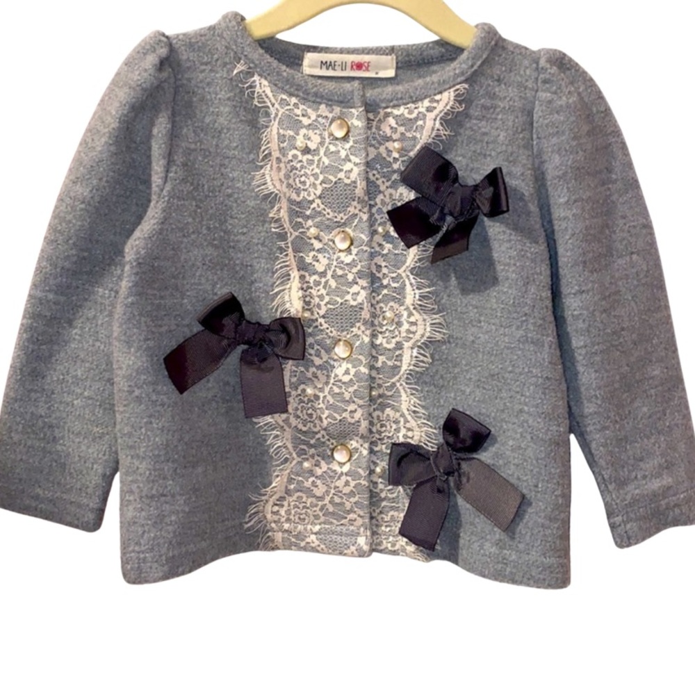 Lace, Pearl & Bow Embellished Girls 2T Holiday Cardigan Sweater Like New